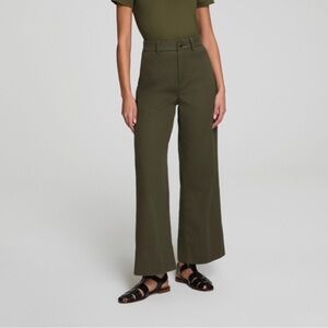 SPANX Stretch Twill in Dark Pine Wide-Leg High-Rise Pants